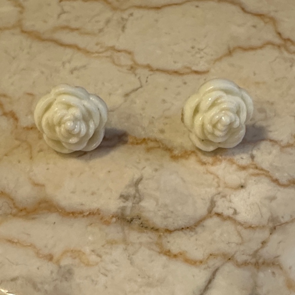 White Rose Stud Earrings